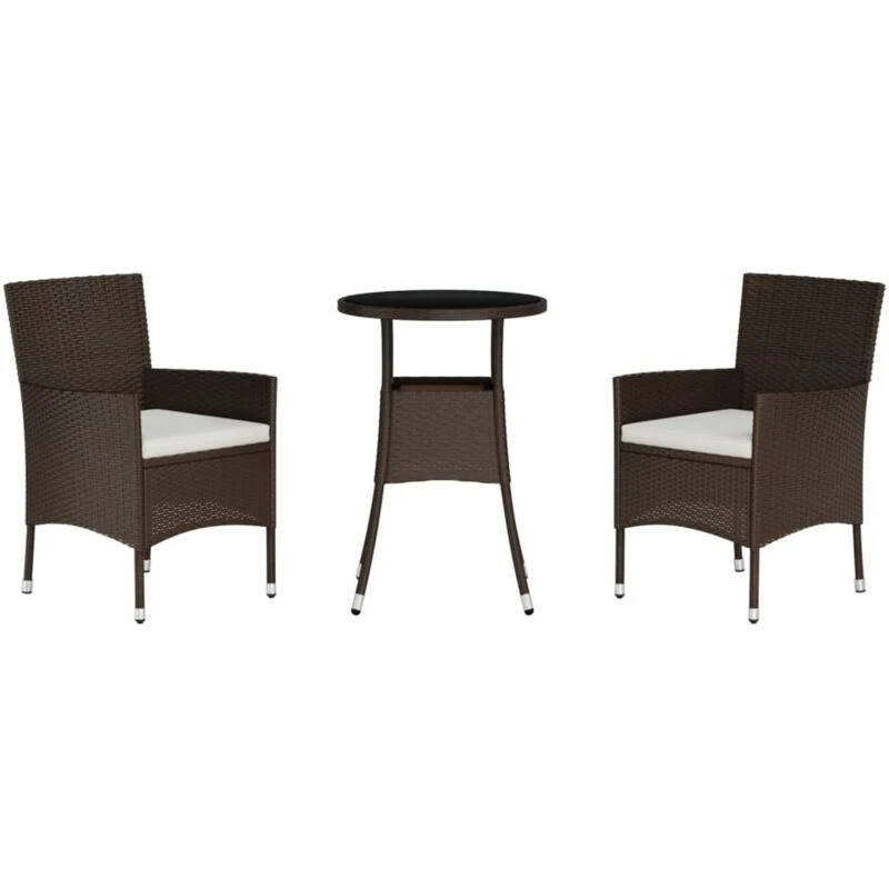 Image of VIDAXL 3 Piece Garden Bistro Set with Cushions Brown Poly Rattan Vidaxl 8720845859664