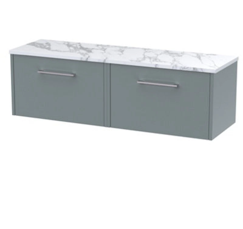 Image of Nuie Hudson Reed Juno Wall Hung 2-Drawer Vanity Unit & Carrera Marble Worktop, Stylish Countertop Basin Unit In Coastal Grey, 1200mm