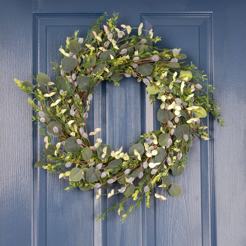 Image of Artificial Eucalyptus Foliage and Pussy Willow Wreath