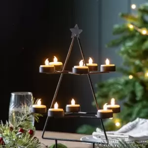 Image of Layered Festive Tree Candle Holder Black