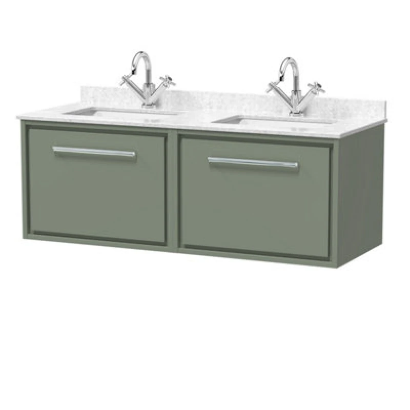 Image of Balterley 1220mm Wall Hung Double Basin Unit & Marble Worktop Basins, Fern Green Green Unisex