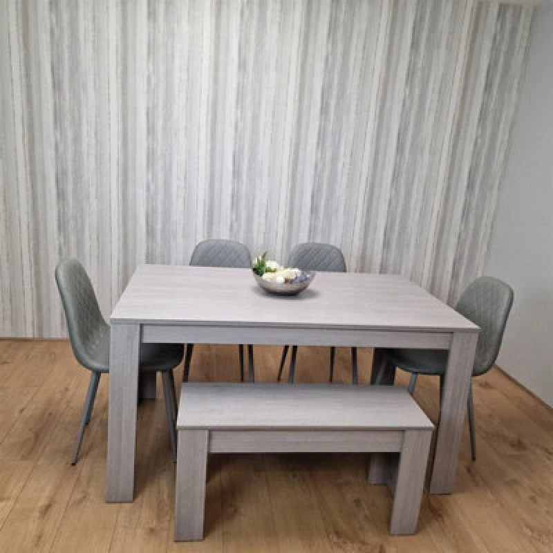 Image of KOSY KOALA Kosy Koala - Dining Table and 4 Chairs With Bench Grey 4 Grey Leather Chairs Wood Dining Set Furniture Arrow grey 140 + 4 grey gem + 1 benc