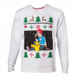 Image of Pokemon Mens Ash & Pikachu X-Large Christmas Jumper