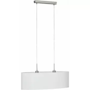 Image of Pendant Light Colour Satin Nickel Steel Shade White Fabric Bulb E27 2x60W
