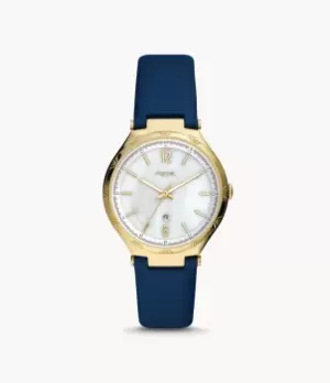 Image of Fossil Women Ashtyn Three-Hand Date Blue Leather Watch