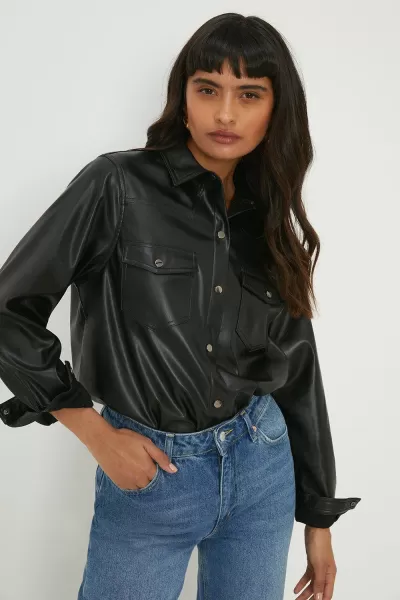 Image of Faux Leather Shirt