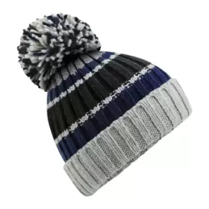 Image of Beechfield Unisex Adult Hygge Striped Beanie (One Size) (Steel Blue)