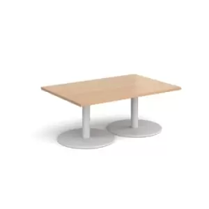 Image of Monza rectangular coffee table with flat round white bases 1200mm x 800mm - beech
