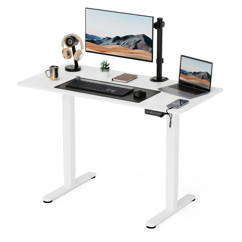 Image of Vonhaus Electric Standing Desk, Height Adjustable Sit Stand Desk W/usb-C Charging & Cable Management, White Desktop & Frame