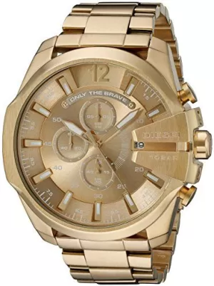 Image of Diesel Mens Mega Chief Chronograph Gold-Tone Stainless Steel Watch - Gold