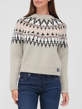 Image of Superdry Classic Fairisle Crew Neck Jumper - Oatmeal, Beige, Size 14, Women