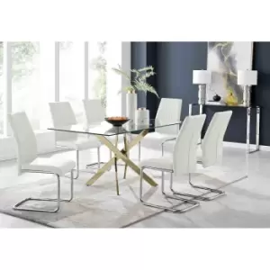 Image of Furniture Box Leonardo 6 Gold Dining Table and 6 White Lorenzo Chairs