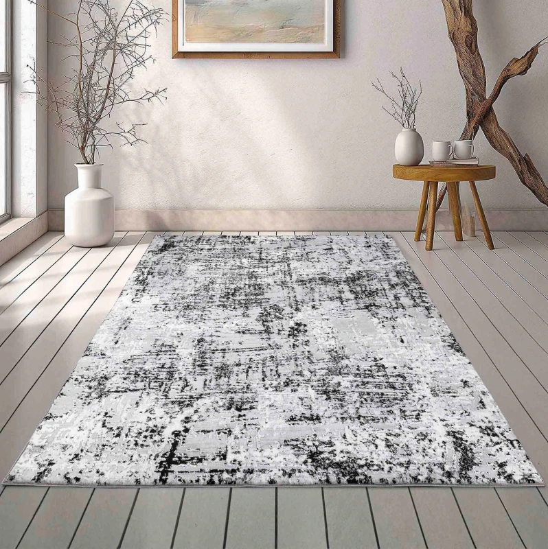 Image of Serenity Modern Abstract Lines Contemporary Area Rugs Black 200X290 Cm