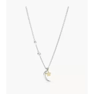 Image of Fossil Womens Elliott Sterling Silver Star And Crescent Moon Necklace - 2-Tone / Gold / Silver
