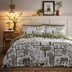 Image of Frida Abstract Printed Reversible Duvet Cover Set Moss, Moss / Double