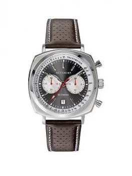 Image of Accurist Retro Black And Silver Detail Square Chronograph Dial Black Leather Strap Mens Watch