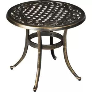 Image of Outsunny 60cm Round Hollow Top Design Side Table with Cast Aluminum Frame - Bronze Tone