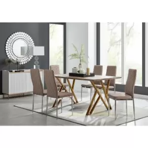 Image of Taranto Oak Effect Dining Table and 6 Cappuccino Milan Chairs - Cappuccino