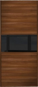 Image of Wickes Sliding Wardrobe Door Fineline Walnut Panel and Black Glass - 2220 x 914mm