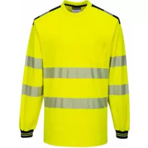Image of T185 - Yellow/Black Small PW3 Hi-Vis T-Shirt Long Sleeved Reflective - Portwest