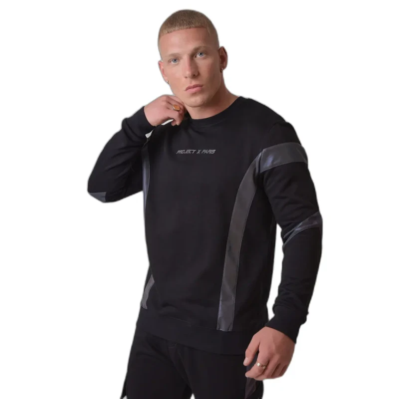 Image of Project X Paris Round neck sweatshirt with reflective panel Project X Paris Noir Male S