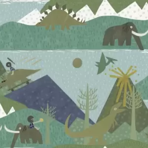 Image of Holden Prehistoric Teal Childrens Wallpaper