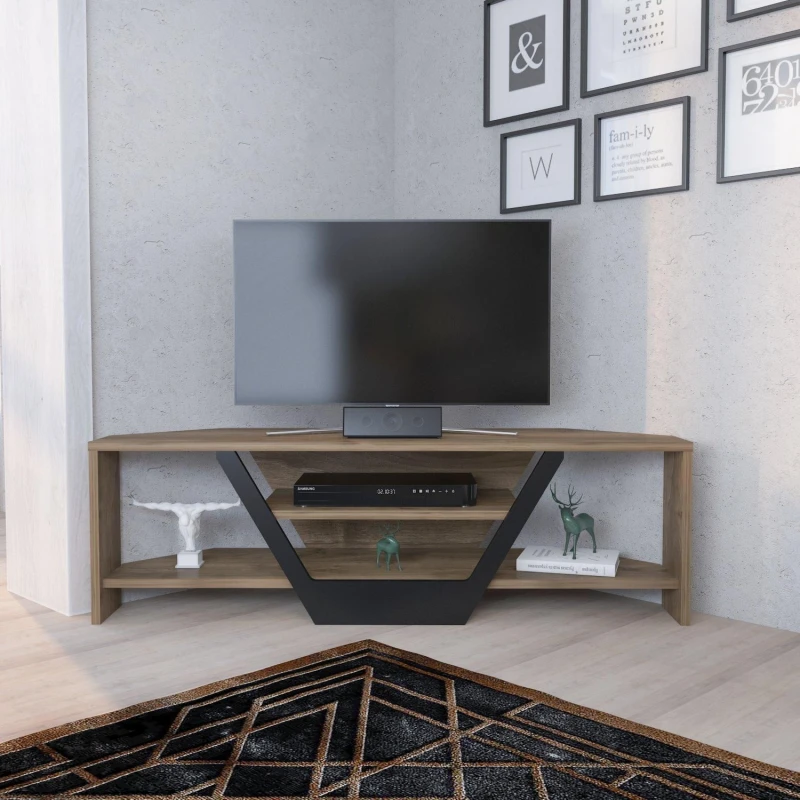 Image of Decorotika Sares Corner TV Stand TV Unit for TVs up to 55" Light Brown