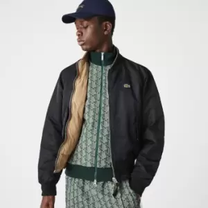 Image of Lacoste Mens Reversible Water-Resistant Quilted Nylon Teddy Jacket Size 54 Black / Beige