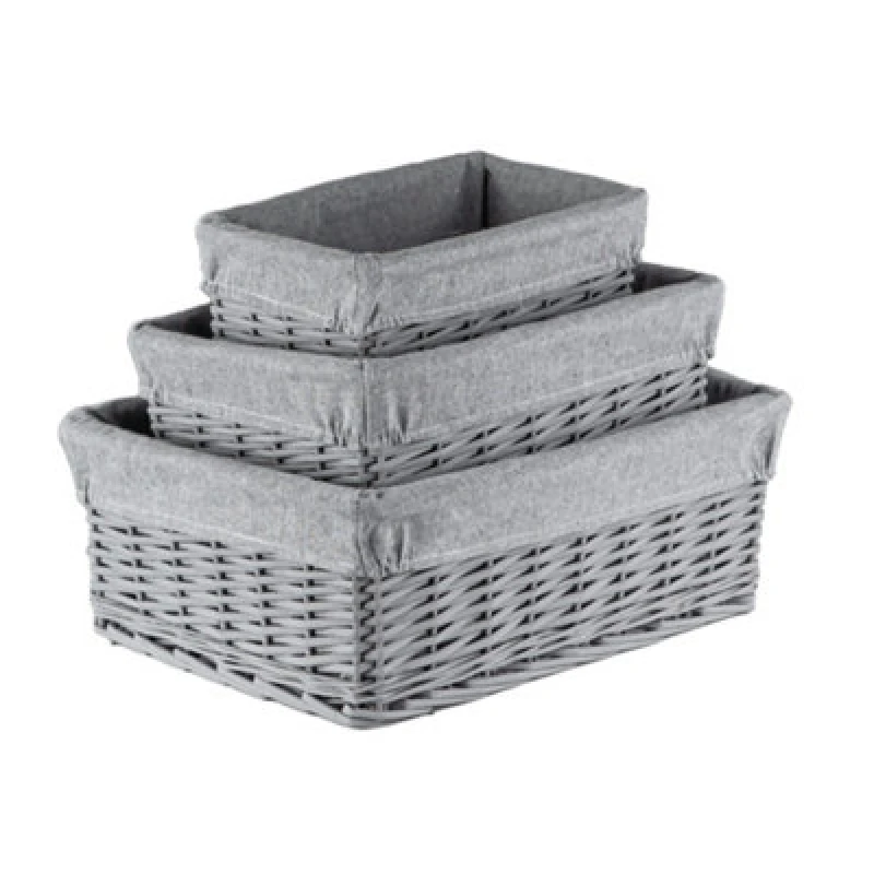 Image of Innoteck Essentials Wicker Storage Baskets With Cloth Lining(Set Of 3) - Grey.