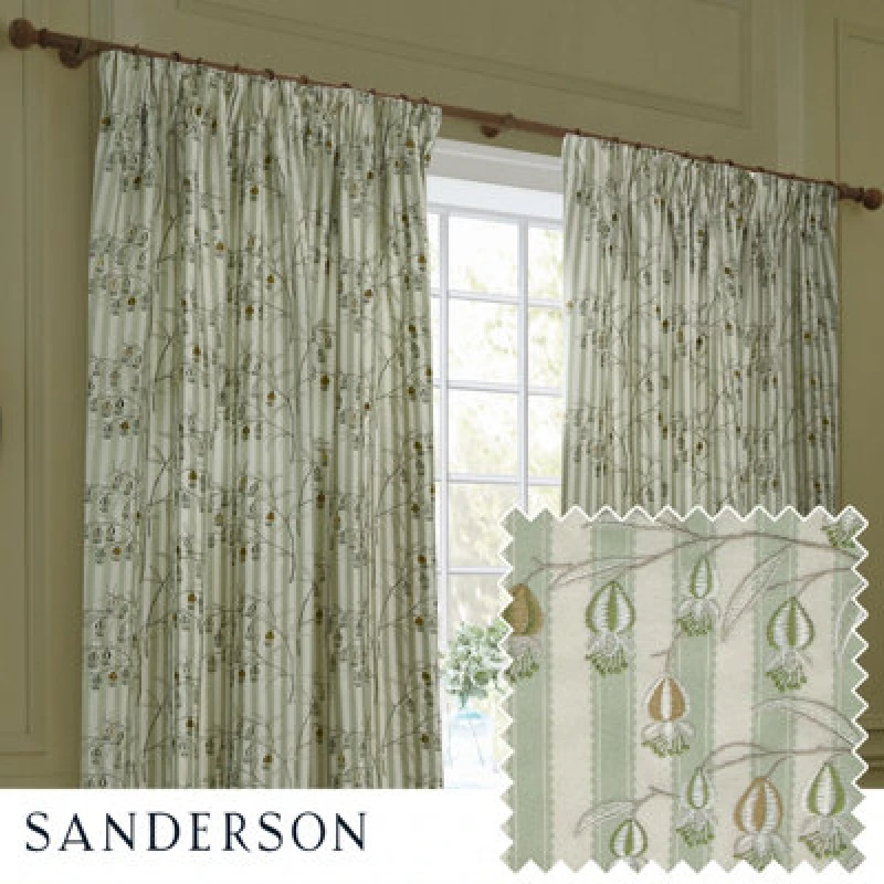 Image of Sanderson Sanderson Chinese Lanterns Embroidered Room Darkening Pencil Pleat Curtains in Light Green Size: 229cm width x 229cm drop Light Green 229c