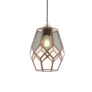 Image of 1 Light Pendant Antique Solid Brass With, Smoked Glass Detail, E27