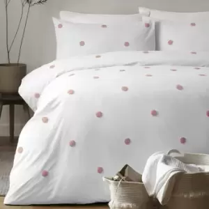 Image of Appletree Signature Dot Garden 100% Cotton Tufted Duvet Cover Set, White/Pink, King