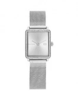 Image of Tommy Hilfiger Tea Silver Square Dial Mesh Bracelet Watch
