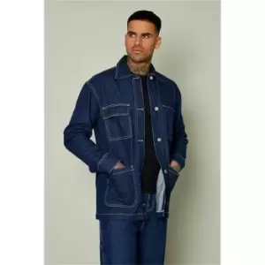 Image of I Saw It First Blue Mens Denim Utility Jacket - Blue