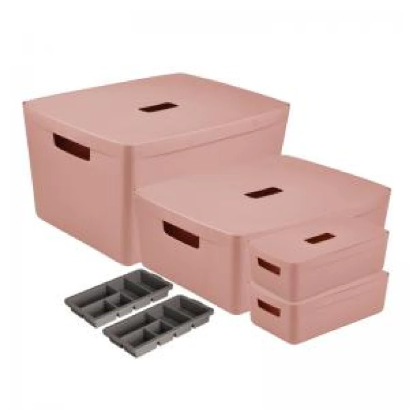 Image of Inabox Inabox Designer Storage Boxes With Lids and Trays Small Value Pack (2 x 5L & 1 x 19L & 1 x 28L & 1 x Small & 1 x Large Tray) De