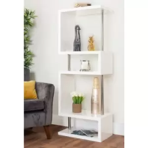 Image of Siena White High Gloss And Chrome Metal Tall 4 Tier Shelving Unit