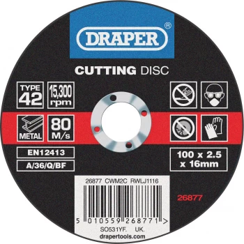 Image of Draper Depressed Centre Metal Cutting Disc 100mm 2.5mm 16mm