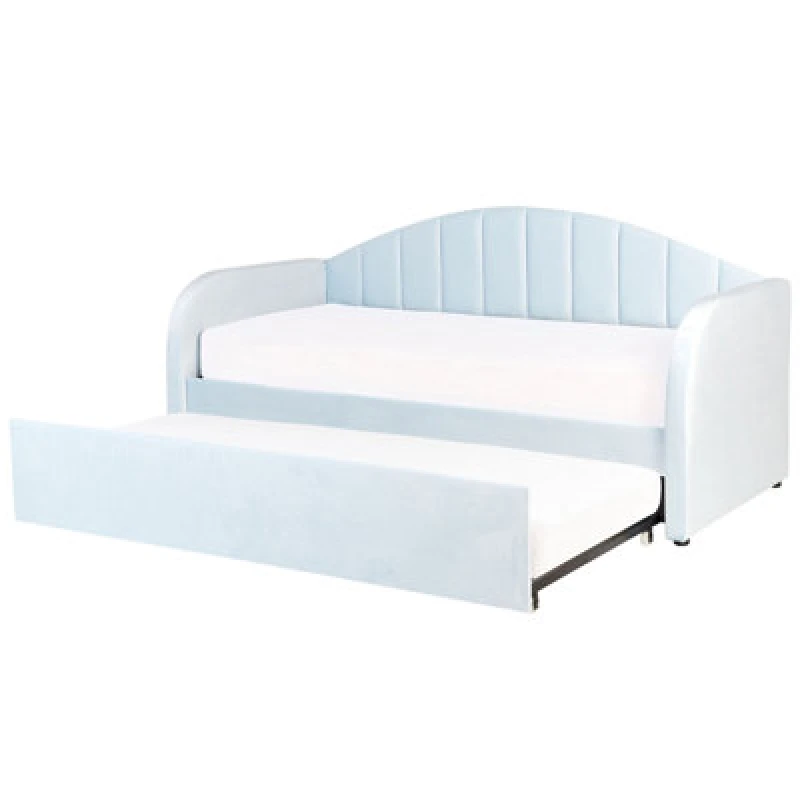 Image of Beliani Trundle Bed Velvet Eyburie 90 X 200 Cm (Eu Single) Light Blue