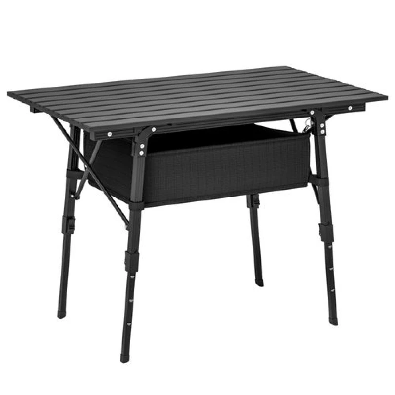 Image of Outsunny Folding Camping Table w/ Adjustable Height, Storage Basket, Black Black