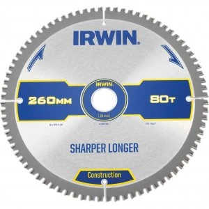 Image of Irwin ATB Ultra Construction Circular Saw Blade 260mm 80T 30mm