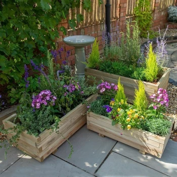 Image of Forest Durham Rectangular Wooden Garden Planter 3'x19 (0.9x0.5m) - Set of 3 - Pressure treated
