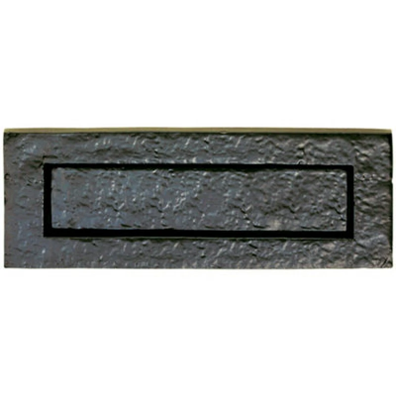 Image of Loops Traditional Sprung Letterbox Plate 233mm Fixing Centres Black Antique Finish Black