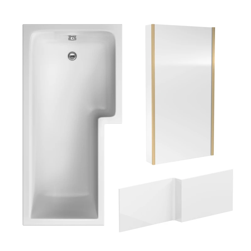 Image of BALTERLEY L Shape Bathtub, Front Panel and Fixed Screen - Brushed Brass BBZSS022