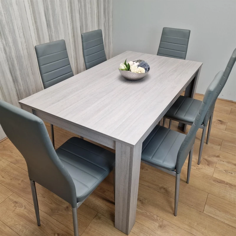 Image of Kosy Koala Dining Table And 6 Chairs Grey 6 Grey Leather Chairs Wood, Multi AWGY140+6GYMET