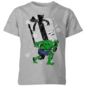 Image of Marvel The Incredible Hulk Christmas Present Kids Christmas T-Shirt - Grey - 3-4 Years