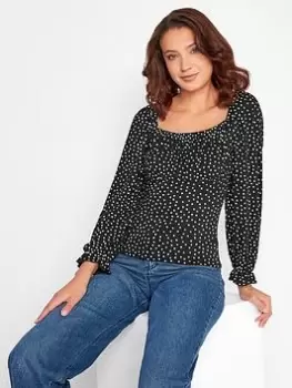 Image of Long Tall Sally Square Neck Polka Dot Print Top - Black, Size 20, Women