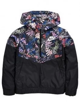 Image of Nike Older Girl Scribble Print Windrunner Jacket Black Size S8 10 Years Women