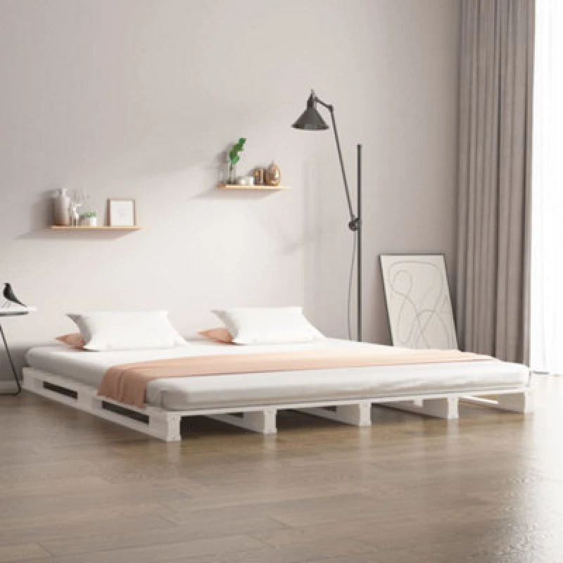 Image of Juskys Pallet Bed without Mattress White 200x200cm Solid Wood Vidaxl 8720287139980