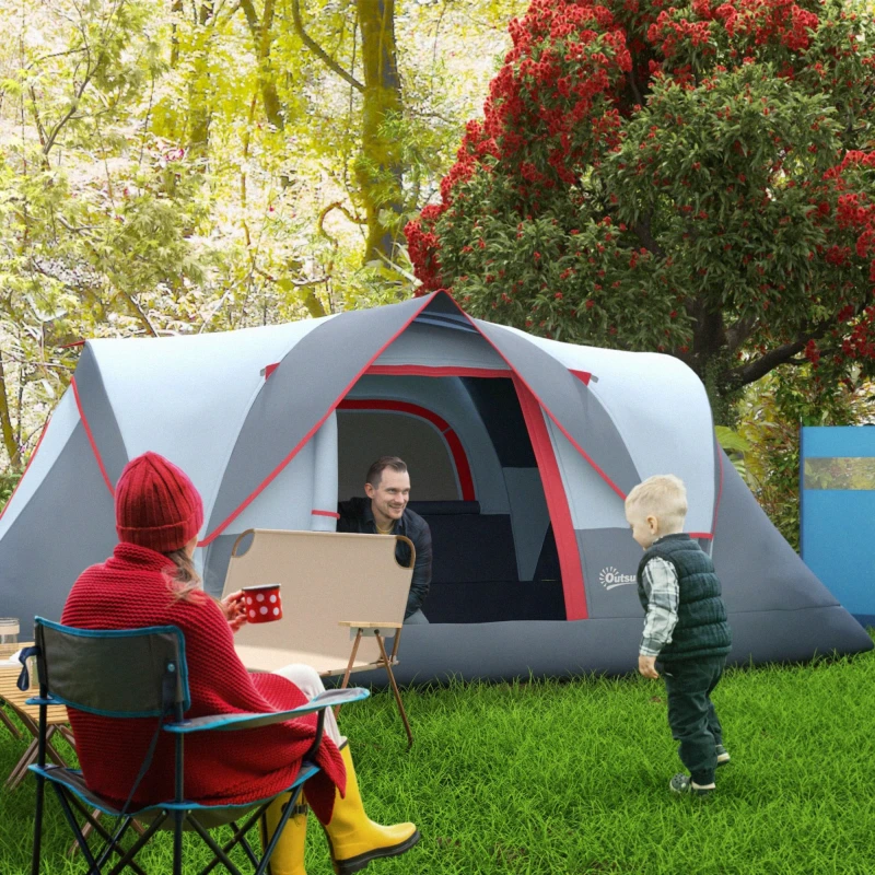 Image of Outsunny Outdoor Camping Tent For 5-6 W/ Bag, Fibreglass & Steel Frame