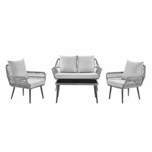 Image of Grey 4 Piece Lounge Set & Black Glass Table